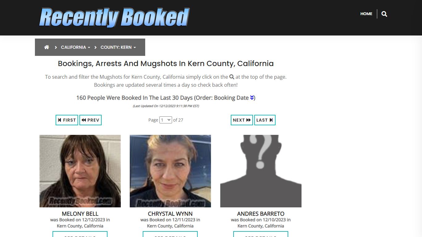 Recent bookings, Arrests, Mugshots in Kern County, California